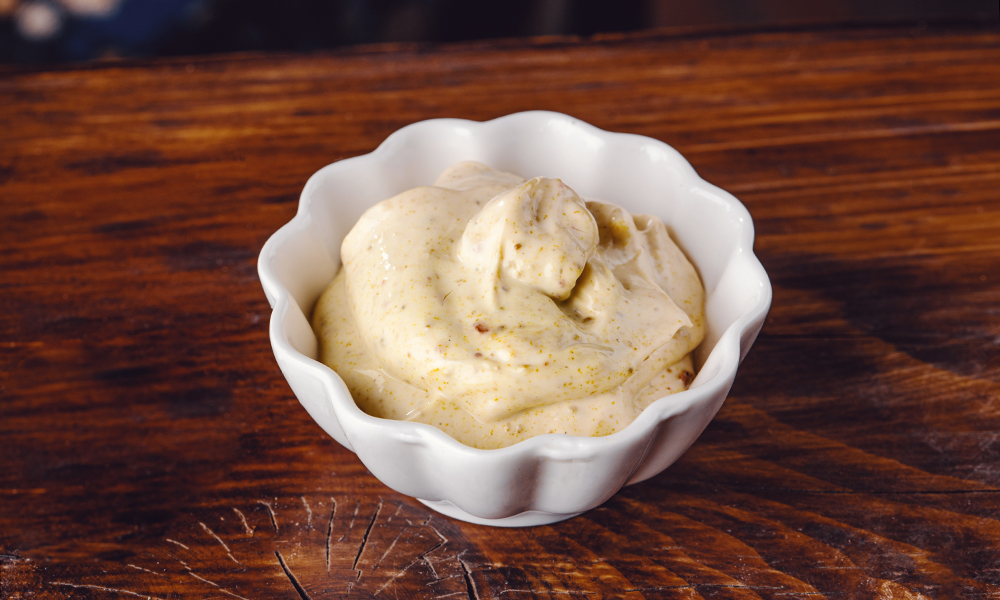 Mayonnaise sauce - Georgian dish at Tbilisuri Ezo restaurant in Tbilisi }}
