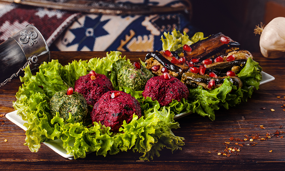 Assorted Pkhali - Georgian dish at Tbilisuri Ezo restaurant in Tbilisi }}